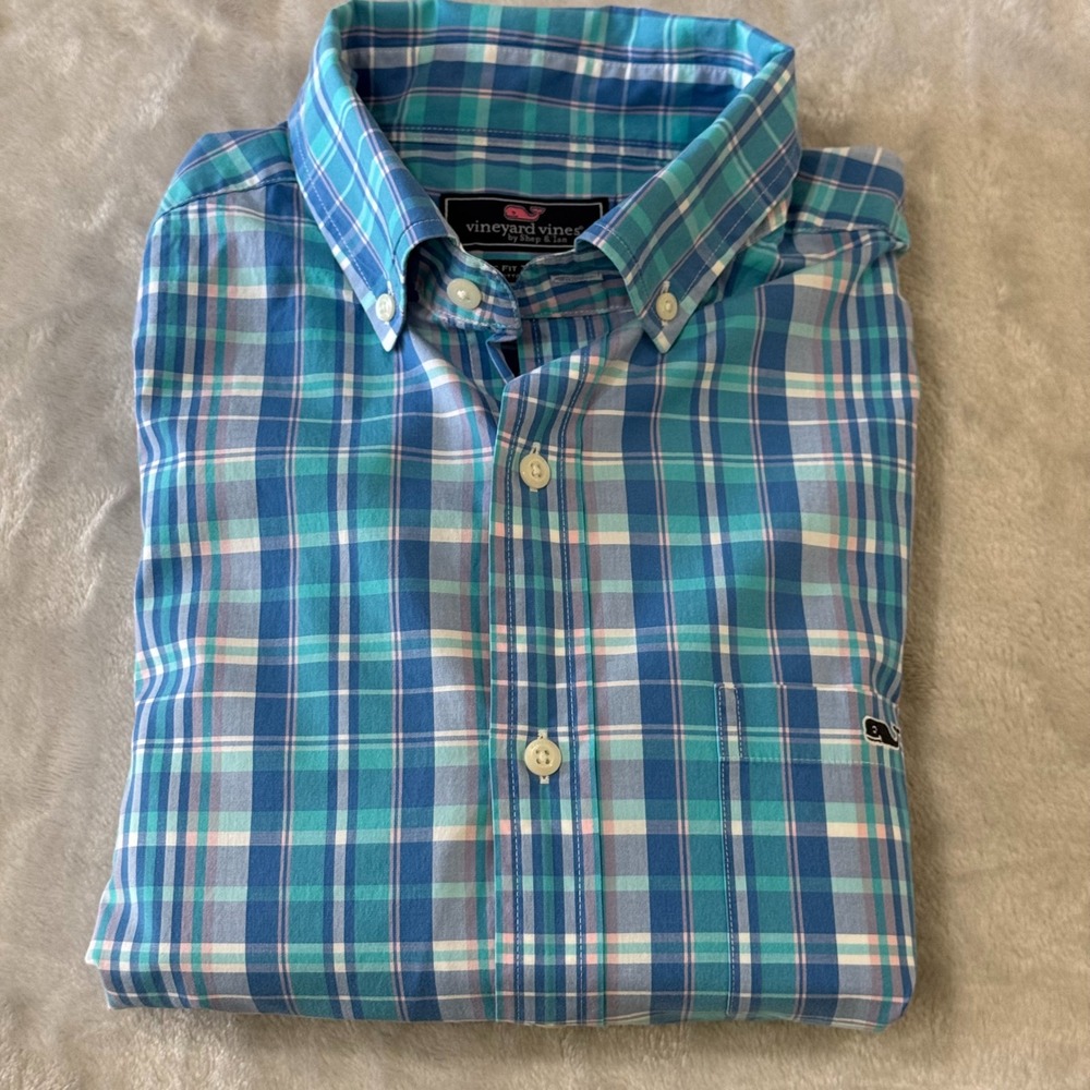 Vineyard‎ Vines Classic Fit Plaid Cotton Spandex Button Down Shirt Men's